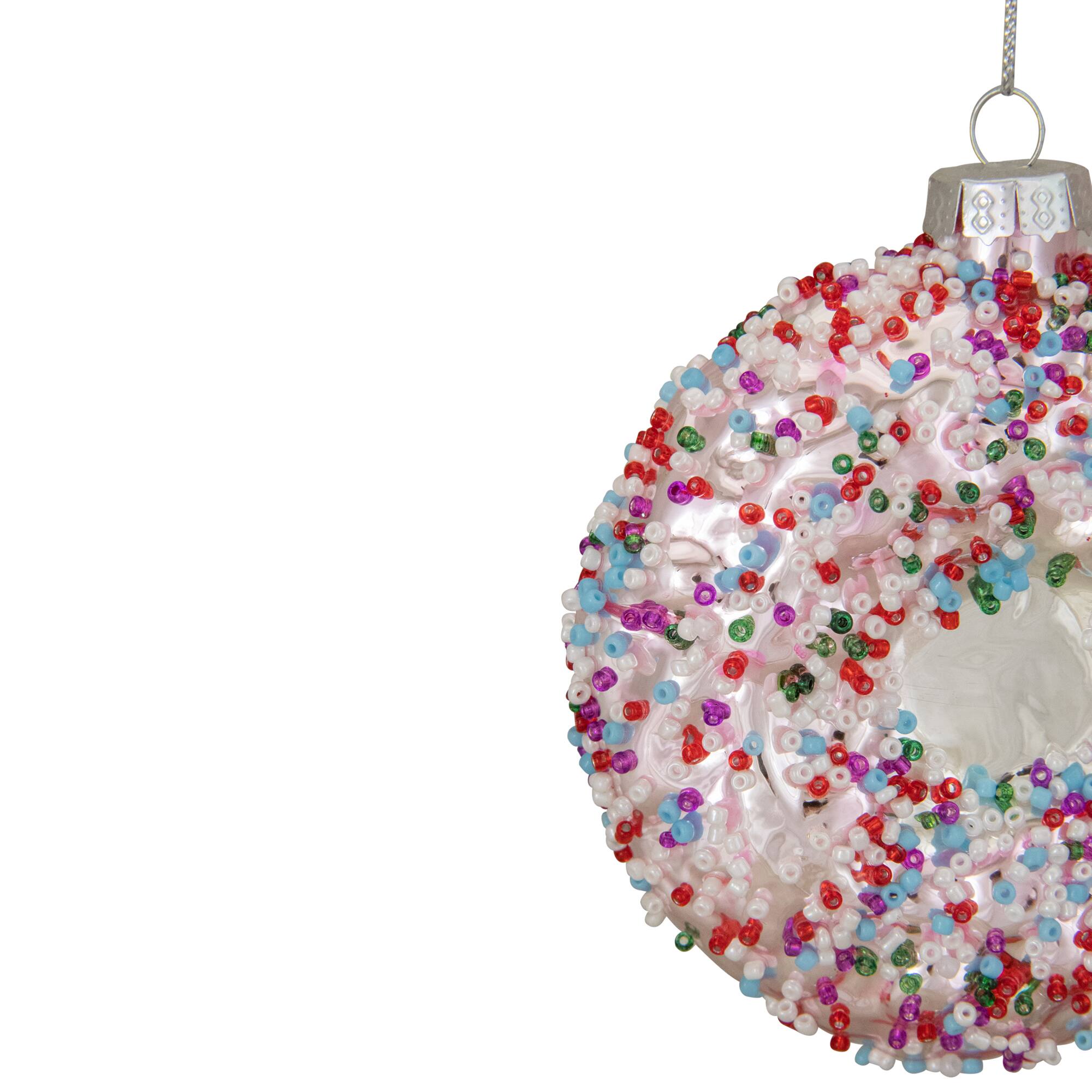 4" Pink Doughnut with Sprinkles Glass Ornament